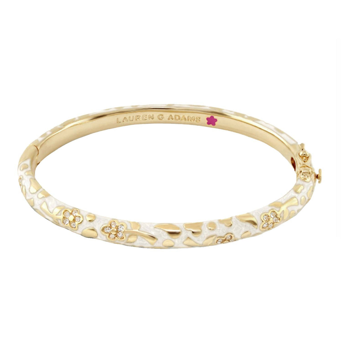 Flowers by Orly Stackable Bangle gold-tone bracelet with white enamel floral motif, Lauren G Adams on Tampa Home & Garden Store