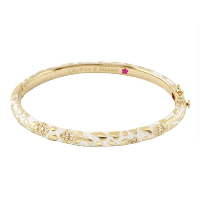Flowers by Orly Stackable Bangle gold-tone bracelet with white enamel floral motif, Lauren G Adams on Tampa Home & Garden Store