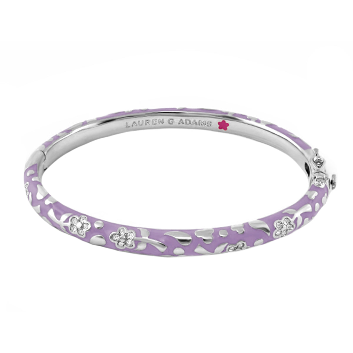 Lavender stackable bangle with silver floral accents and crystal centers by Lauren G Adams on Tampa Home & Garden Store