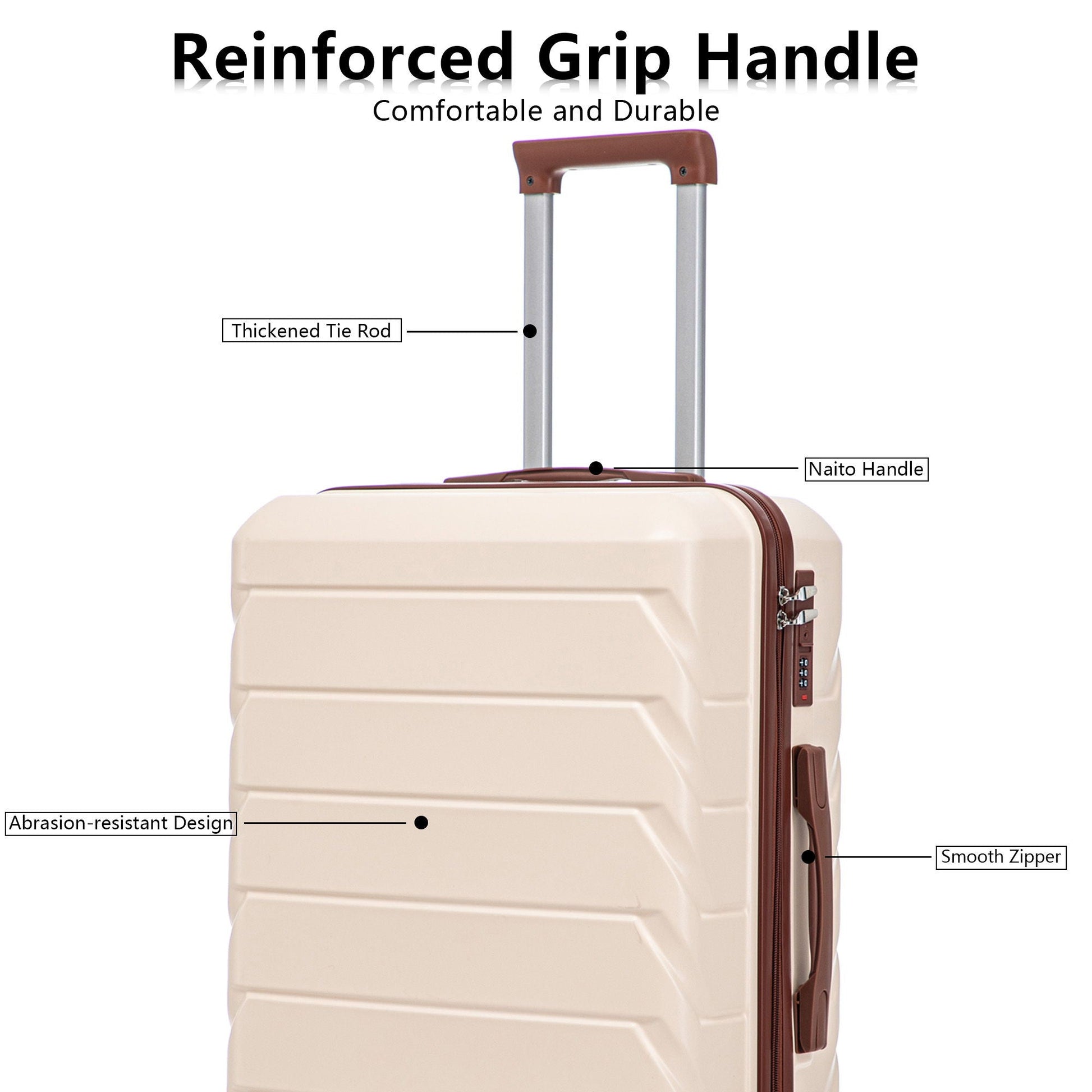 3-piece beige spinner luggage set HouseOfZazla (20/24/28) brown accents with combo lock on Tampa Home & Garden Store