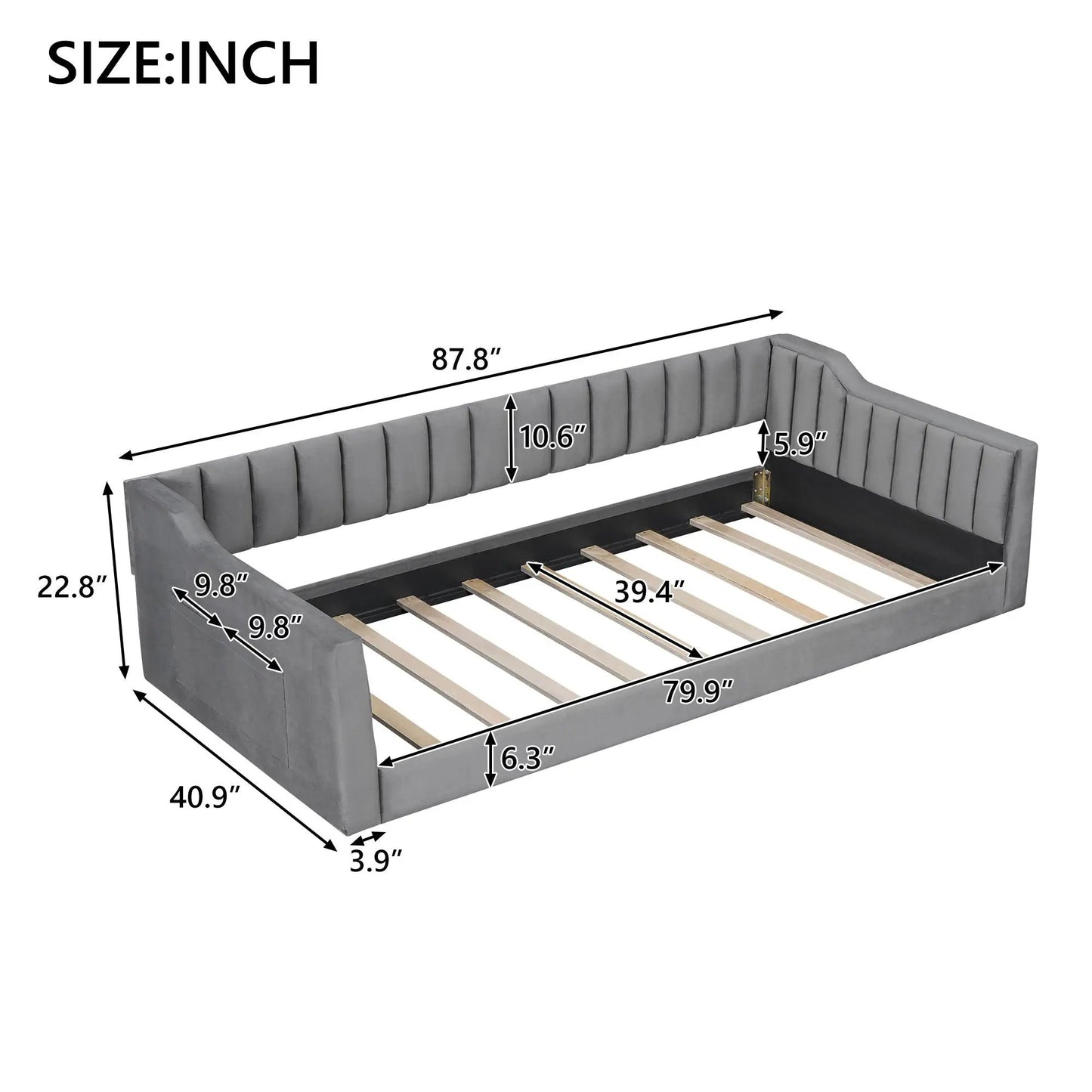 Daybed with Side Storage Pocket in gray upholstery by Unique Piece Furniture on Tampa Home & Garden Store
