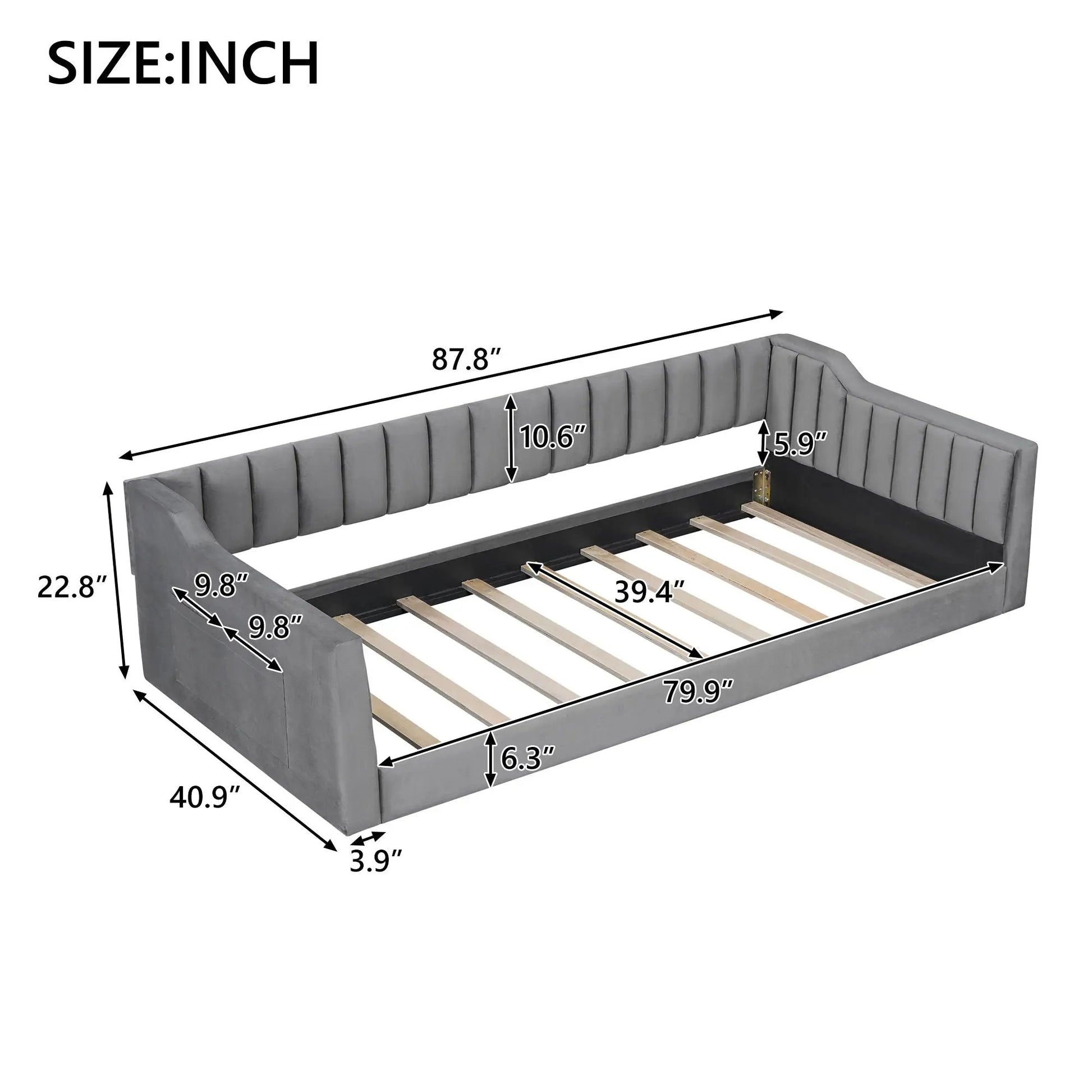 Daybed with Side Storage Pocket in gray upholstery by Unique Piece Furniture on Tampa Home & Garden Store