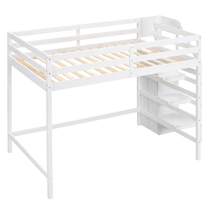White loft bed with built-in storage wardrobe and staircase, wooden slatted bed base on Tampa Home & Garden Store