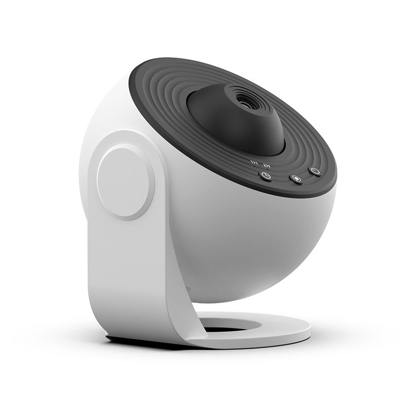 Night Light Galaxy Projector lamp, white spherical body with black top, 360° rotation on Tampa Home & Garden Store