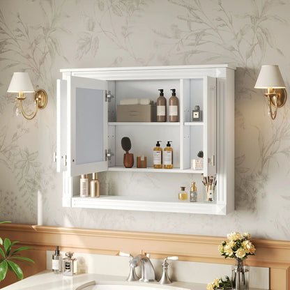 Wall Mounted Cabinet with Mirror and Open Shelf