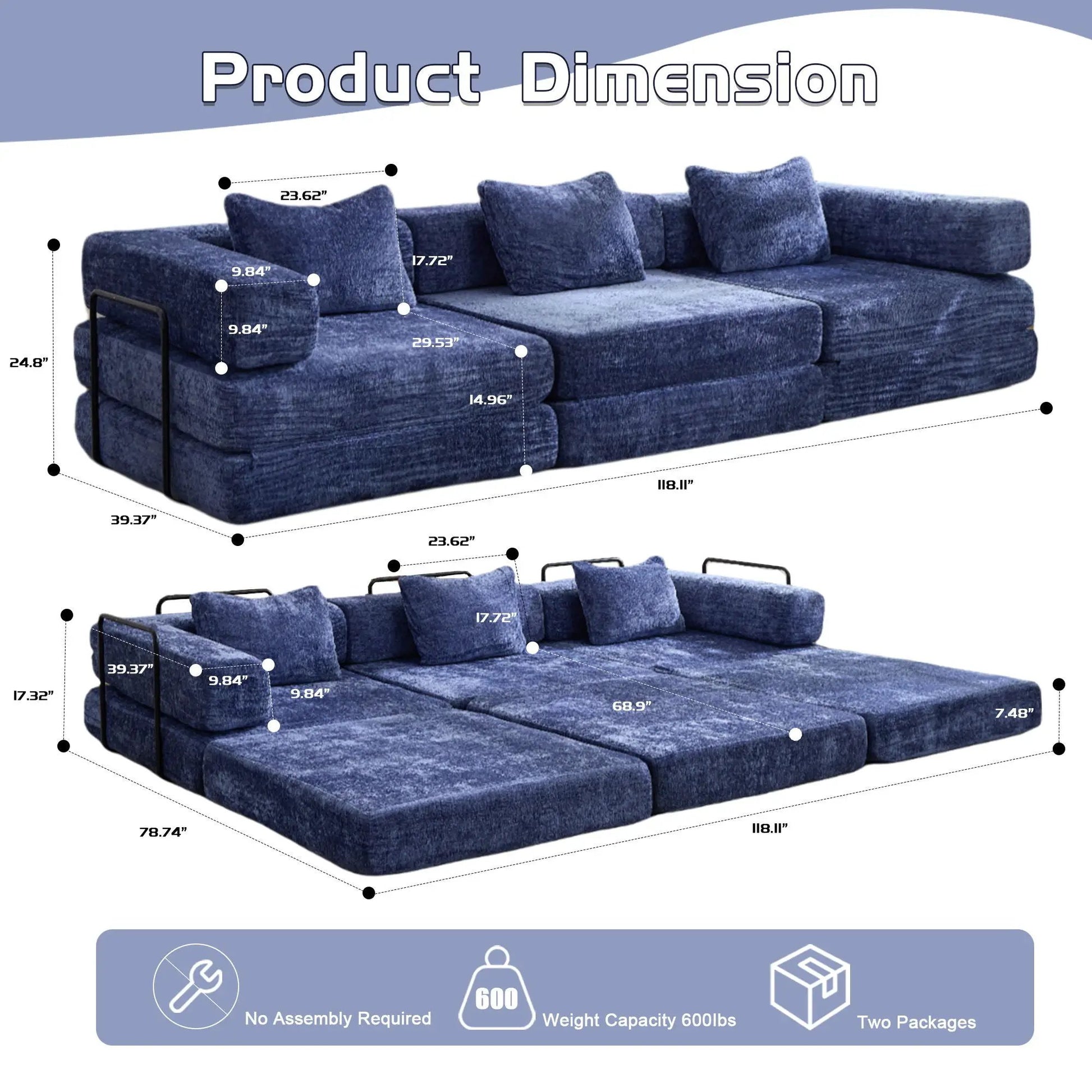 Convertible floor sofa bed boneless modular blue velvet futon sofa by Unique Piece Furniture on Tampa Home & Garden Store