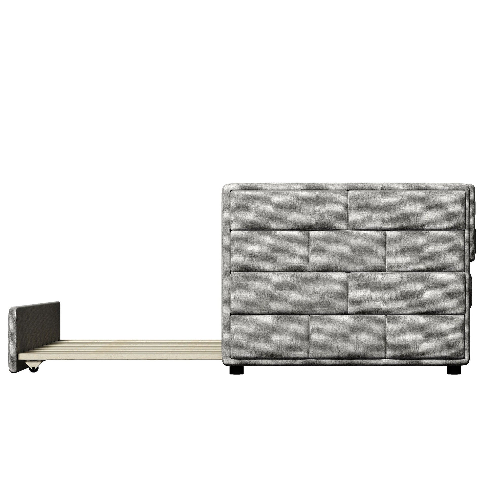 Upholstered gray twin daybed with pull-out trundle padded back and sides grid-tufted headboard on Tampa Home & Garden Store