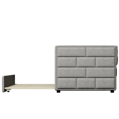 Upholstered gray twin daybed with pull-out trundle padded back and sides grid-tufted headboard on Tampa Home & Garden Store