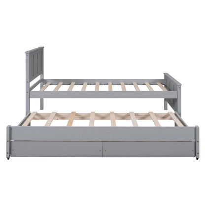 Platform bed with trundle and drawers gray wood frame by HouseOfZazla with slatted headboard on Tampa Home & Garden Store