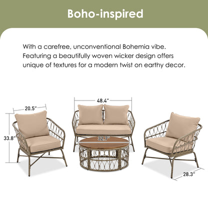 Bohemia-Inspired 4-Person Outdoor Seating Group with Removable Beige Cushions in wicker on Tampa Home & Garden Store