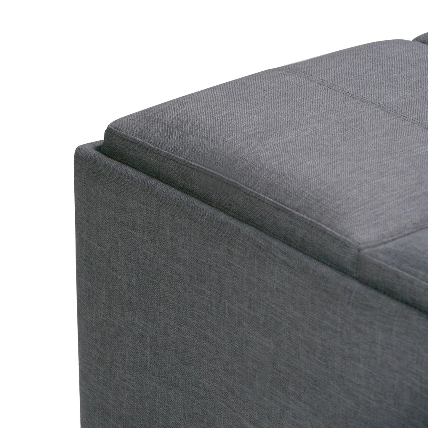 Avalon square coffee table storage ottoman in grey textured fabric with seam detail on Tampa Home & Garden Store