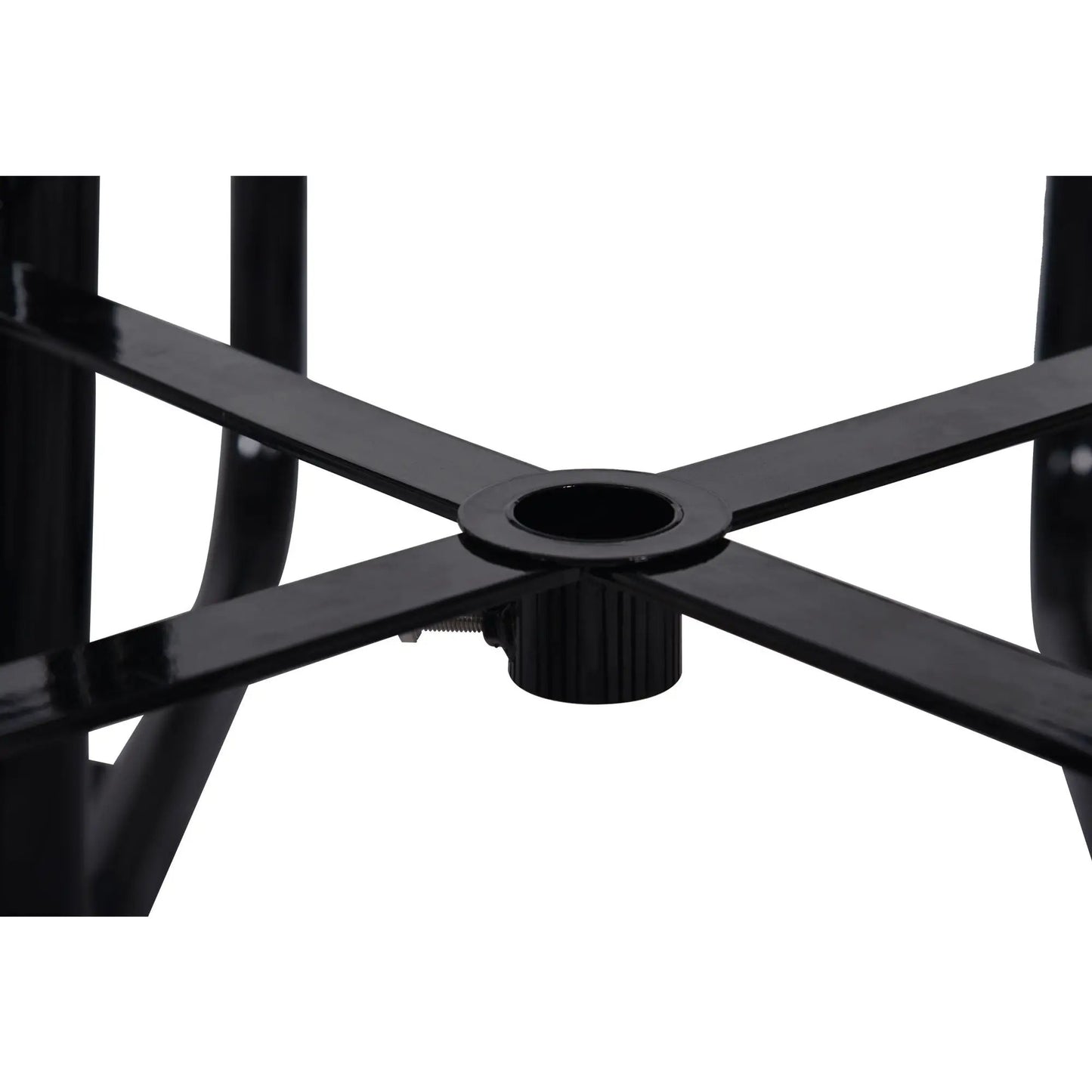 Square outdoor steel picnic table frame with umbrella hole, black powder-coated finish on Tampa Home & Garden Store