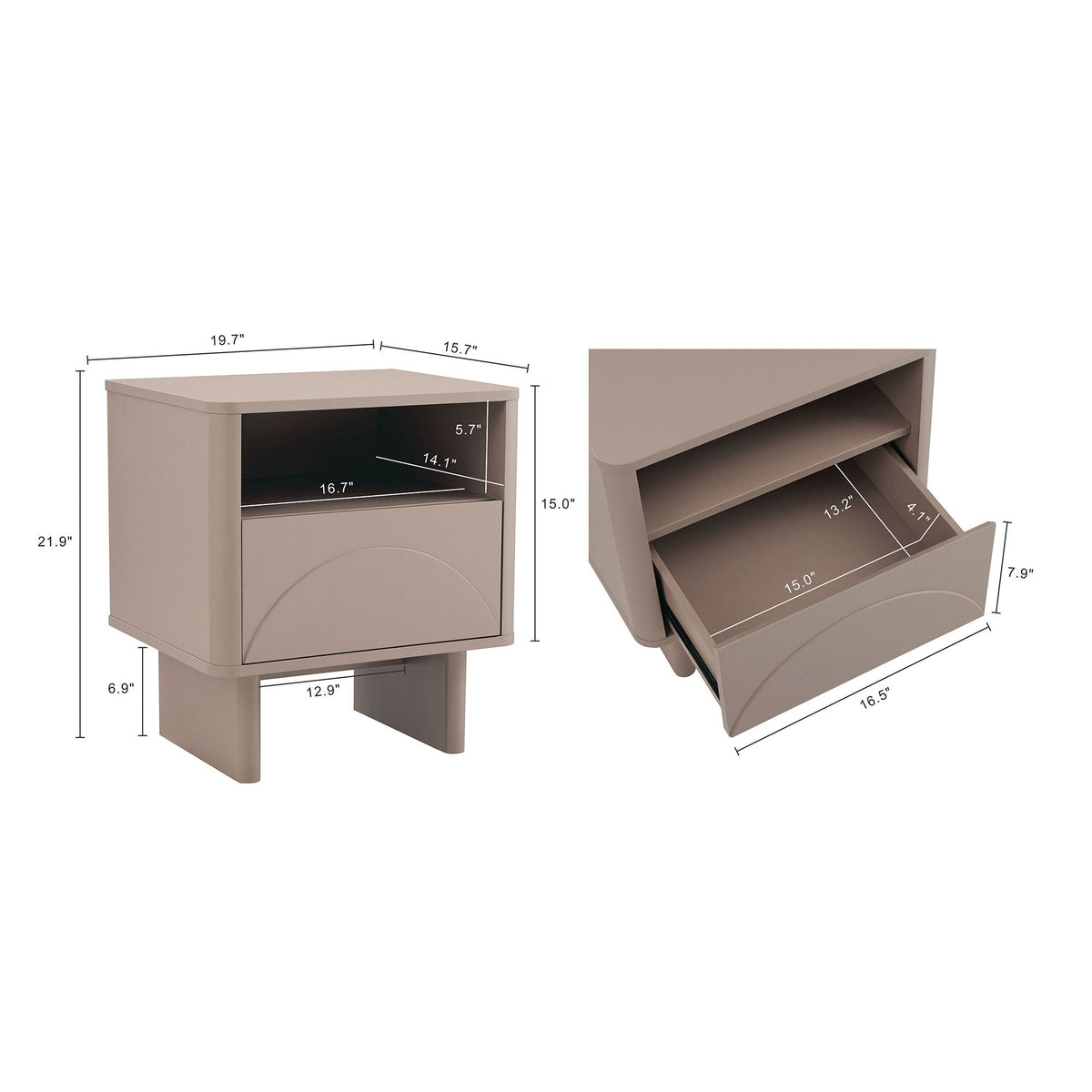 Modern accent nightstand with drawer and shelf by HouseOfZazla in beige-taupe finish on Tampa Home & Garden Store