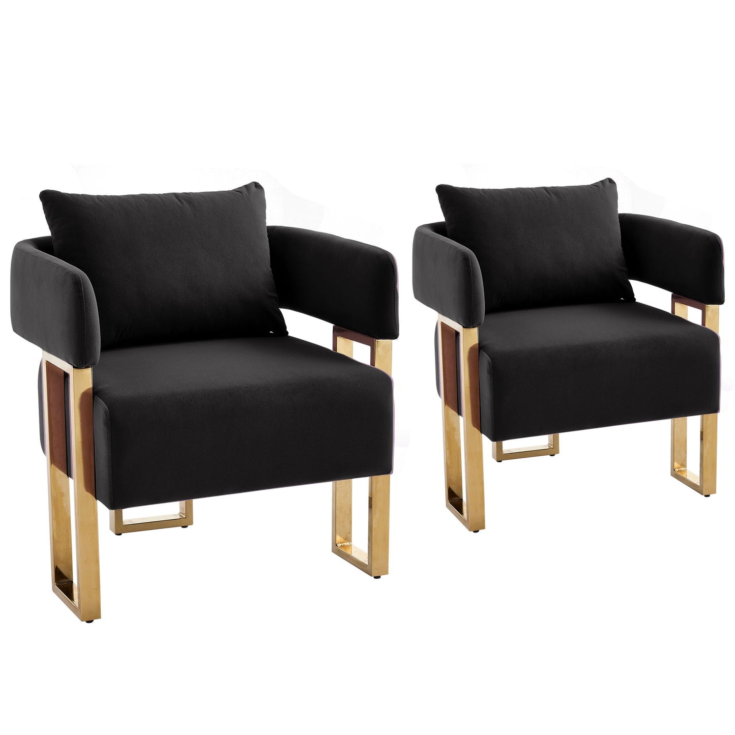 Modern Classic Teddy Fleece Upholstered Chairs, black cushions with gold metal legs, set of 2 on Tampa Home & Garden Store