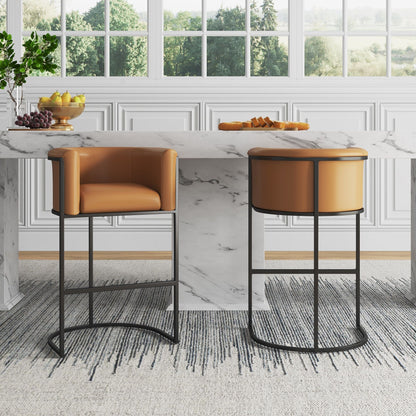 Cosmopolitan Stool orange upholstered seat with black metal frame, counter height pair on Tampa Home & Garden Store