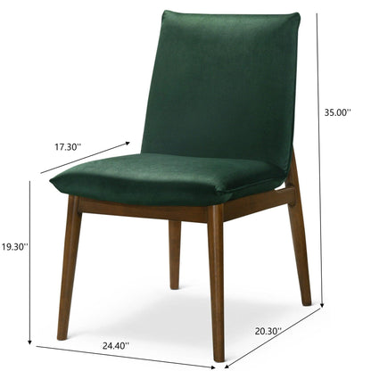 Monza Contemporary Dining Chair Set with solid wood frame and dark green upholstery on Tampa Home & Garden Store