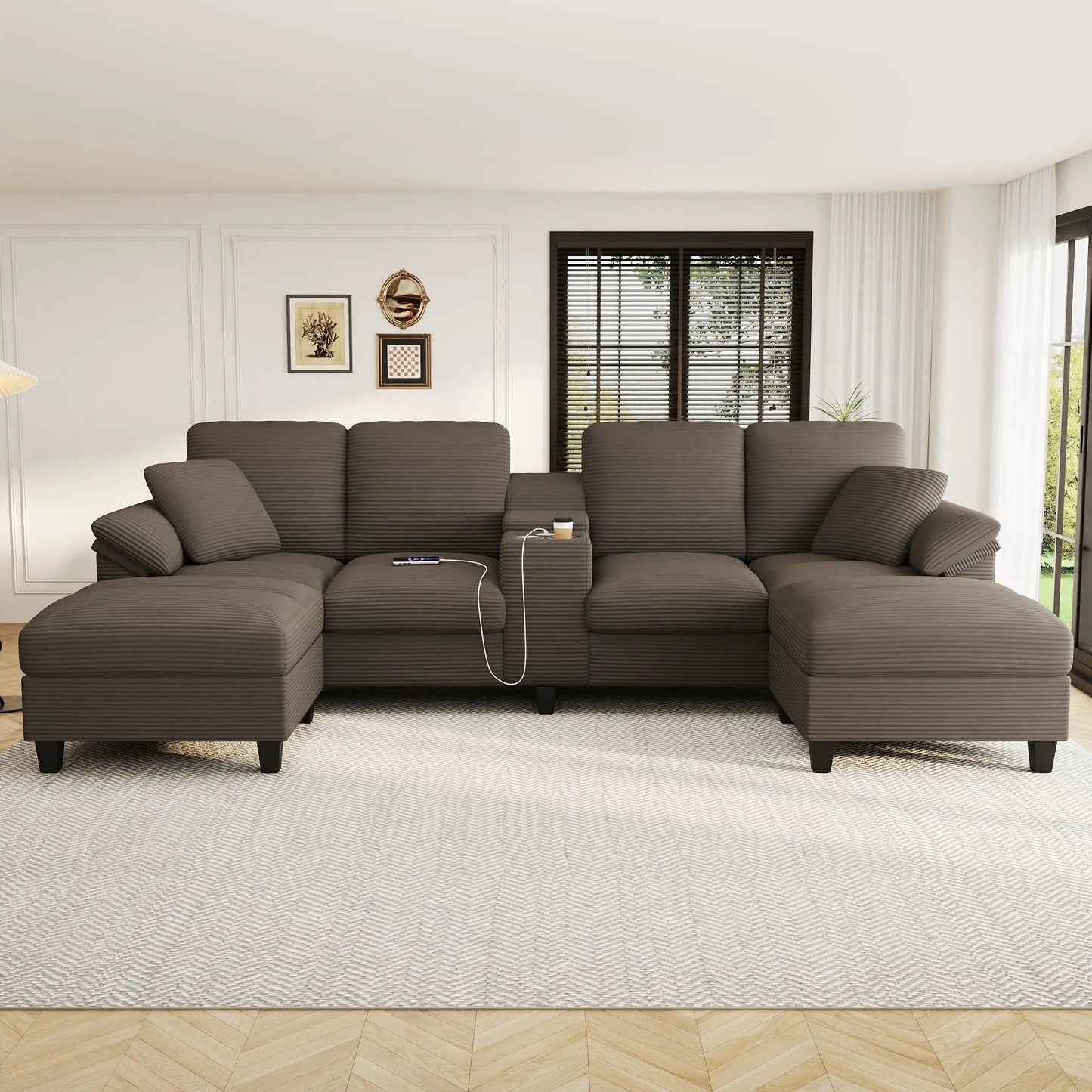 Modern Ushaped sectional sofa with storage ottomans in brown fabric by Unique Piece Furniture on Tampa Home & Garden Store