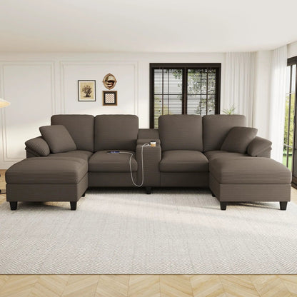 Modern Ushaped sectional sofa with storage ottomans in brown fabric by Unique Piece Furniture on Tampa Home & Garden Store