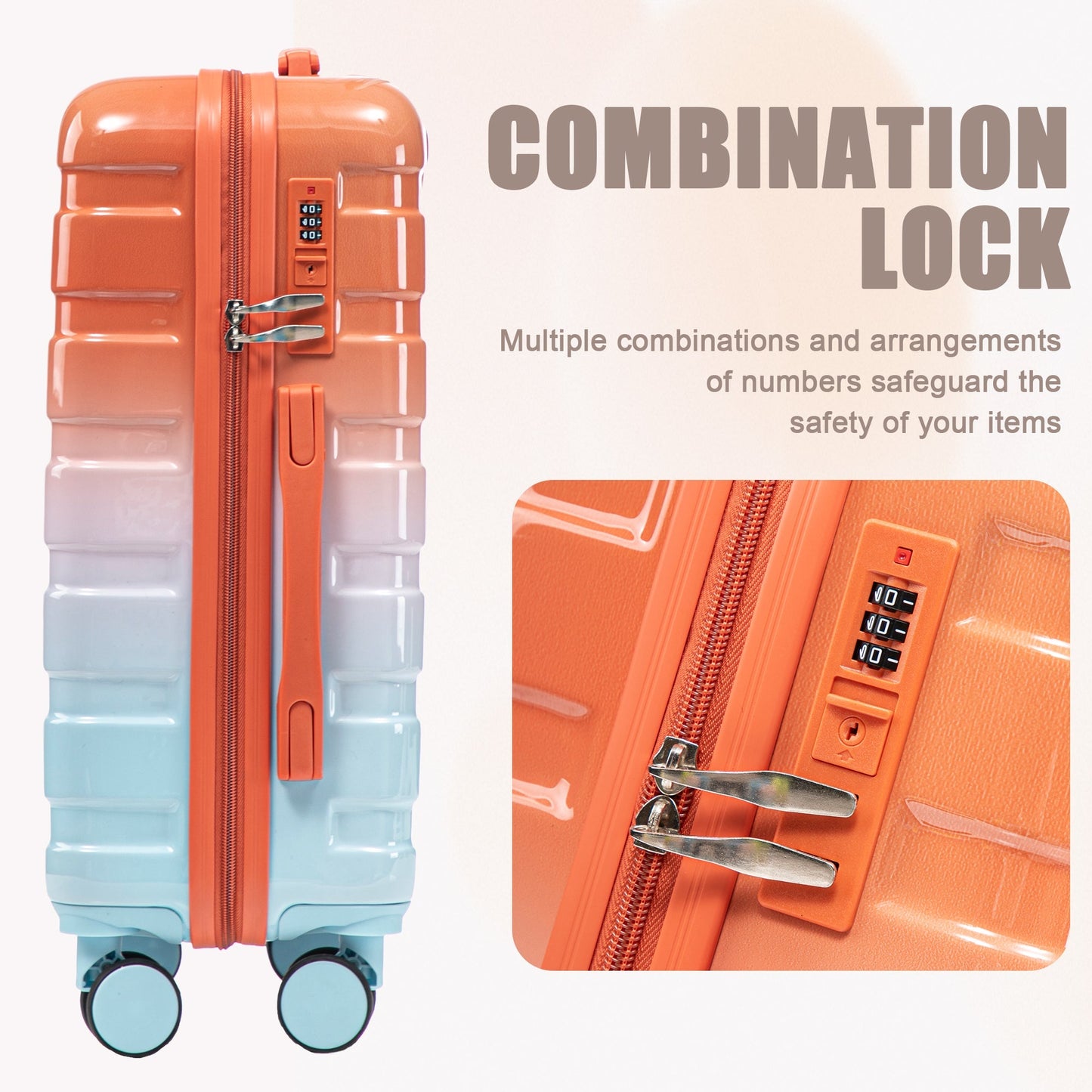 2-Piece HouseOfZazla gradient luggage set with spinner wheels and combination lock on Tampa Home & Garden Store
