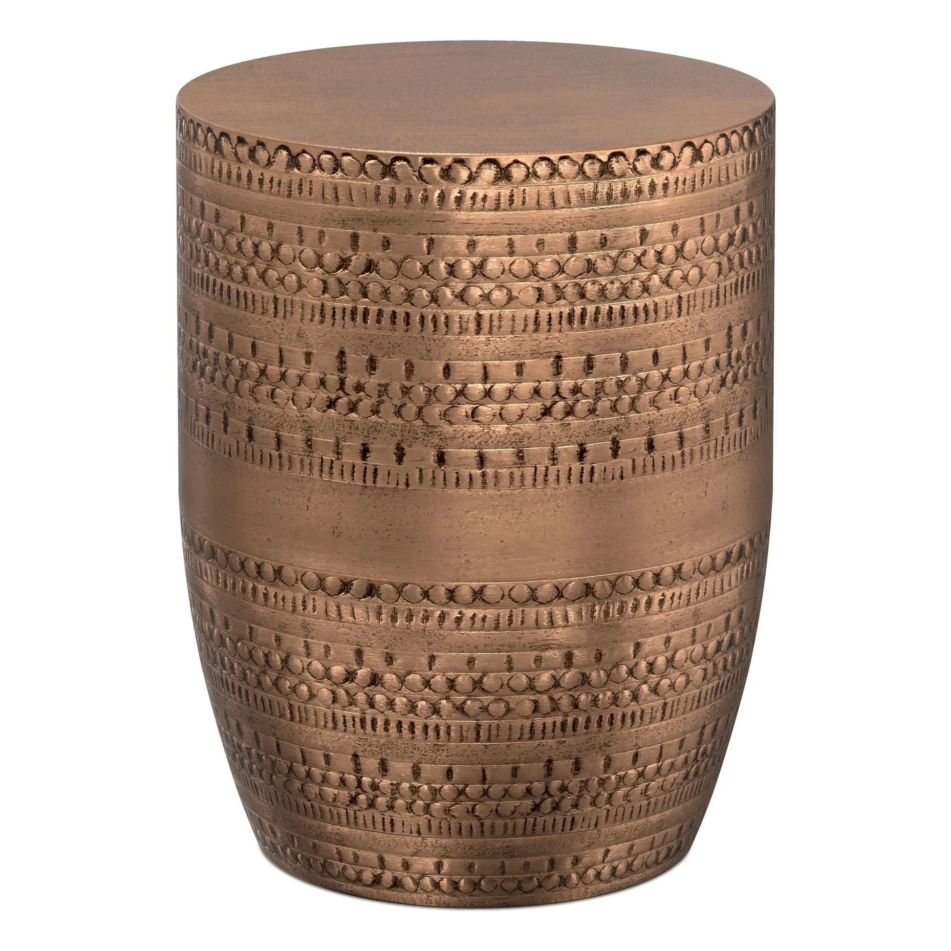 Johnsen Handcrafted Large Metal Accent Table copper-toned hammered finish on Tampa Home & Garden Store