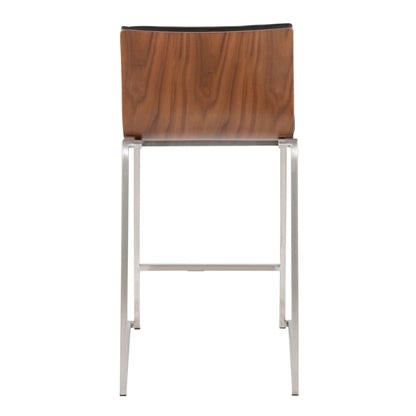 Counter stools by HouseOfZazla with tufted black upholstery and wood back, metal base on Tampa Home & Garden Store