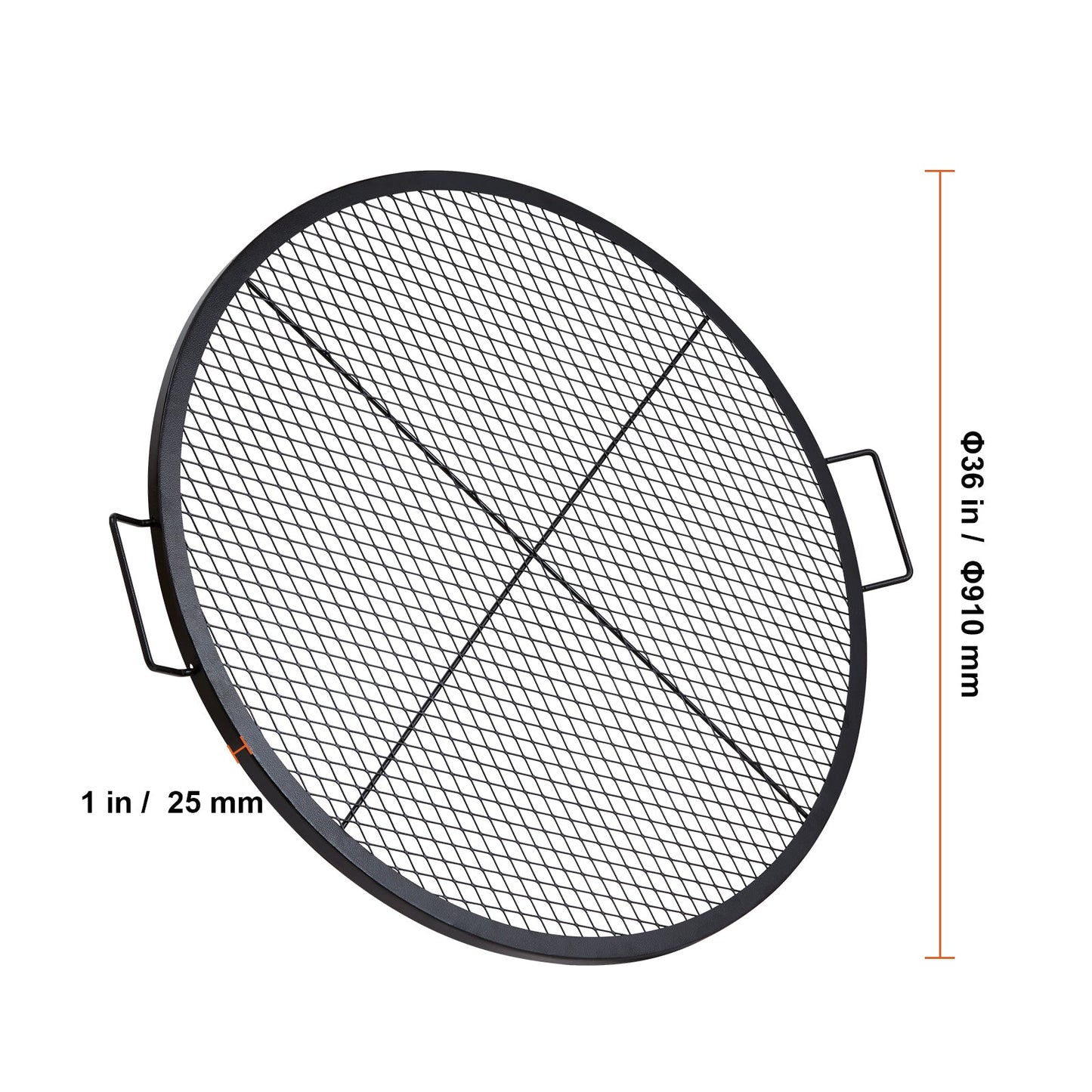 X-Marks Fire Pit Grill Grate 36 inch round black steel BBQ grate with side handles HouseOfZazla on Tampa Home & Garden Store