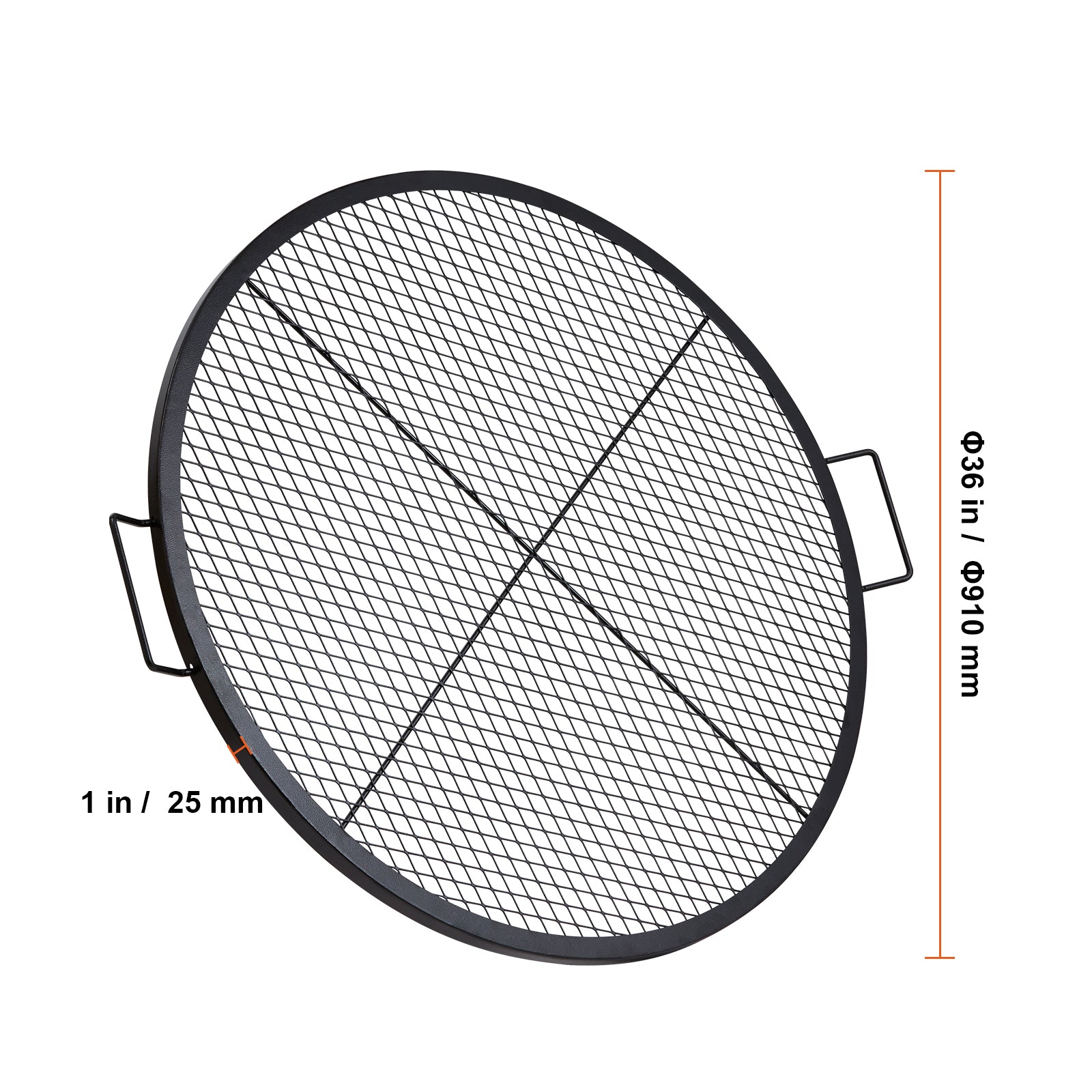 X-Marks Fire Pit Grill Grate 36 inch round black steel BBQ grate with side handles HouseOfZazla on Tampa Home & Garden Store