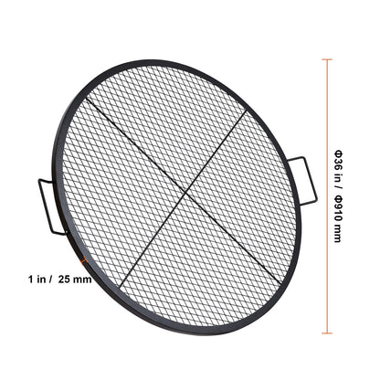 X-Marks Fire Pit Grill Grate 36 inch round black steel BBQ grate with side handles HouseOfZazla on Tampa Home & Garden Store