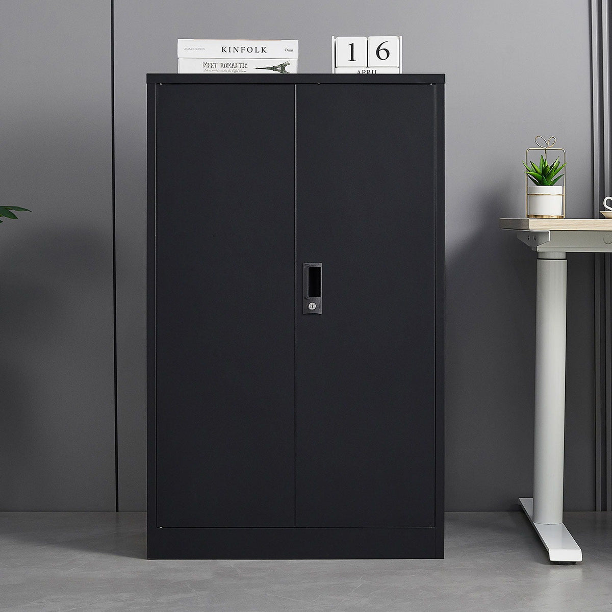 Metal storage cabinet with locking doors in black steel, adjustable shelf HouseOfZazla on Tampa Home & Garden Store