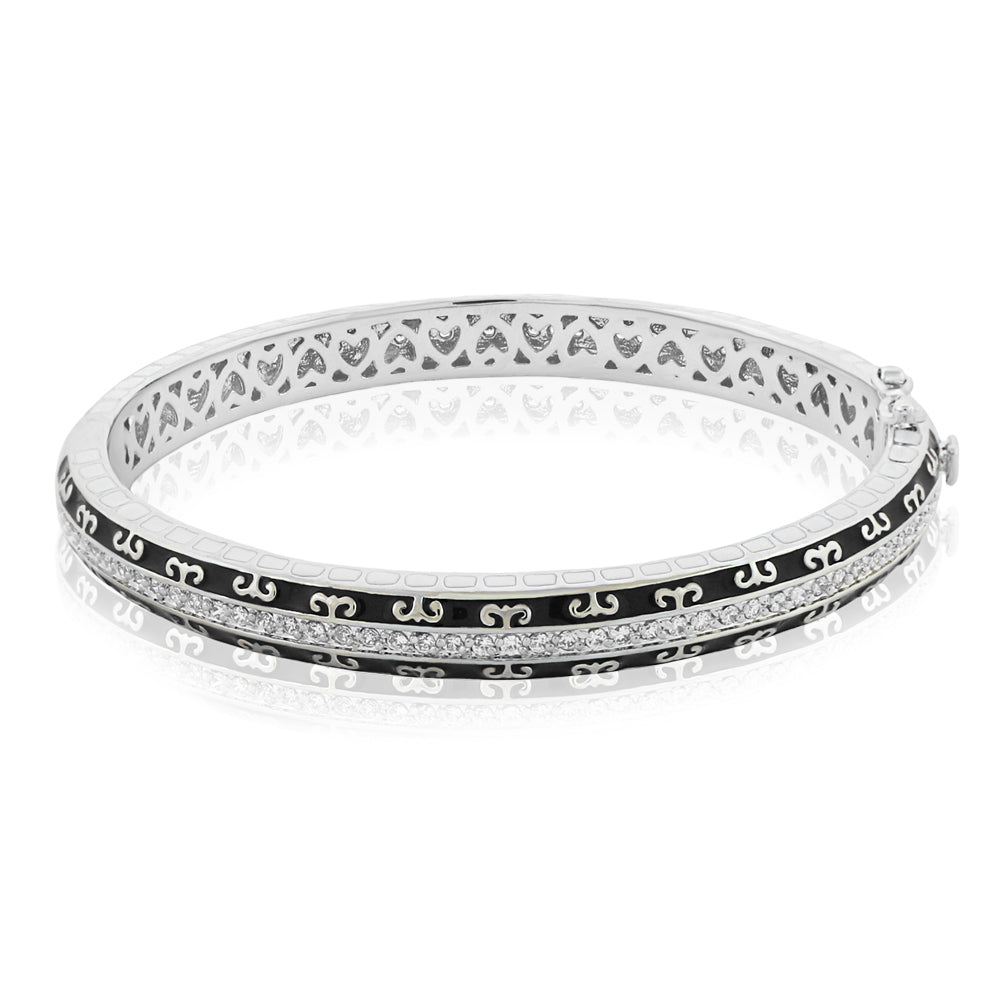 Renaissance Style stackable bracelet by Lauren G Adams, silver-tone with black enamel pavé crystals on Tampa Home & Garden Store
