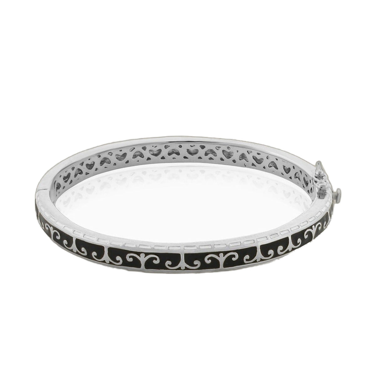 Renaissance Style Bangle by Lauren G Adams, silver-toned bracelet with black enamel scroll pattern on Tampa Home & Garden Store