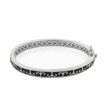 Renaissance Style Bangle by Lauren G Adams, silver-tone bracelet with black enamel scrolls on Tampa Home & Garden Store