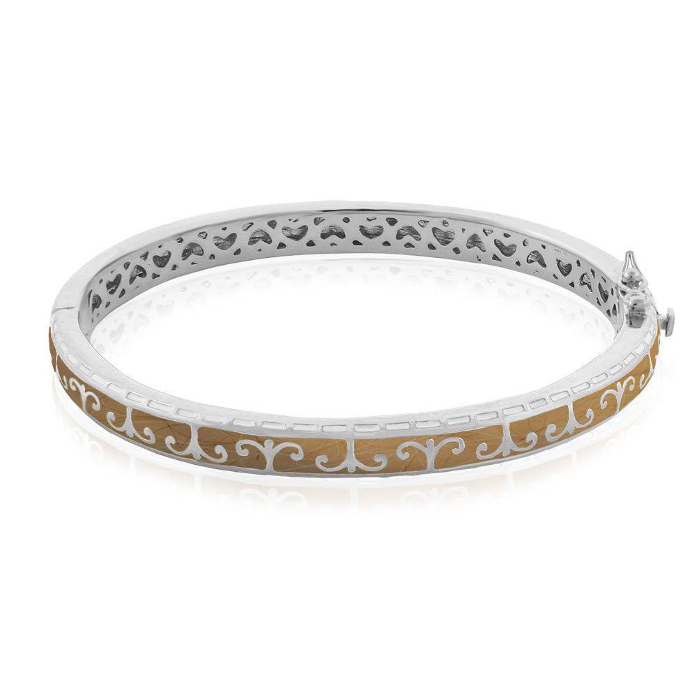 Renaissance Style Bangle, stackable bracelet with tan enamel scrollwork by Lauren G Adams on Tampa Home & Garden Store