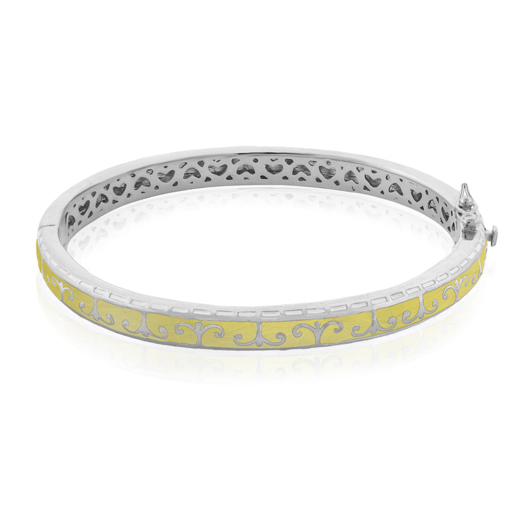 Renaissance Style Bangle stackable bracelet with yellow enamel scrollwork on a silver band on Tampa Home & Garden Store