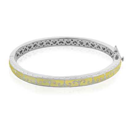 Renaissance Style Bangle stackable bracelet with yellow enamel scrollwork on a silver band on Tampa Home & Garden Store