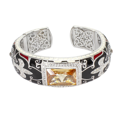 Renaissance Bangle by Lauren G Adams with black enamel filigree and a square citrine centerpiece on Tampa Home & Garden Store