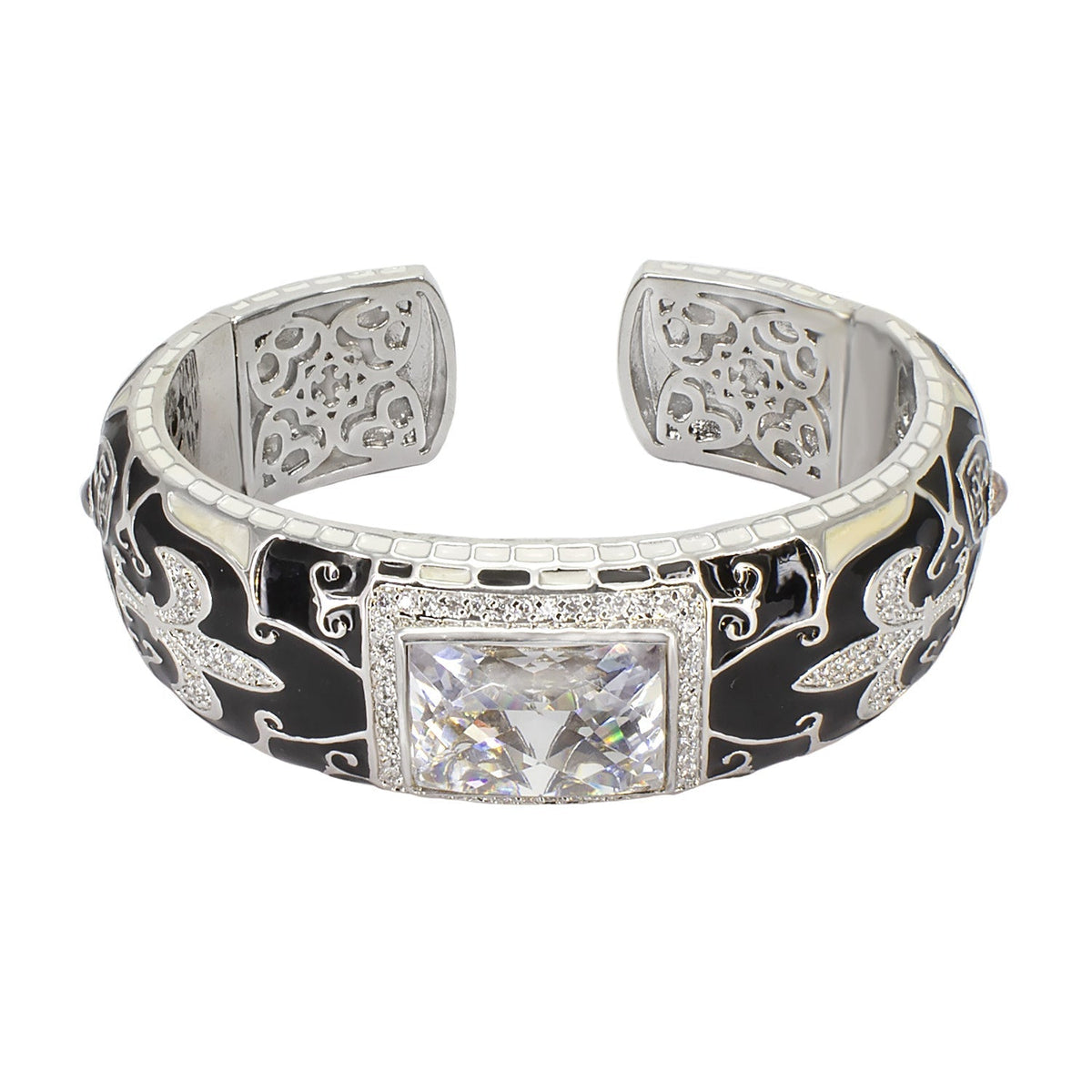 Renaissance Bangle bracelet by Lauren G Adams, silver-tone with black enamel and crystals on Tampa Home & Garden Store