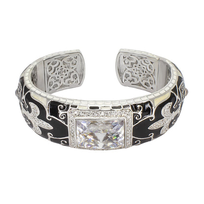 Renaissance Bangle bracelet by Lauren G Adams, silver-tone with black enamel and crystals on Tampa Home & Garden Store