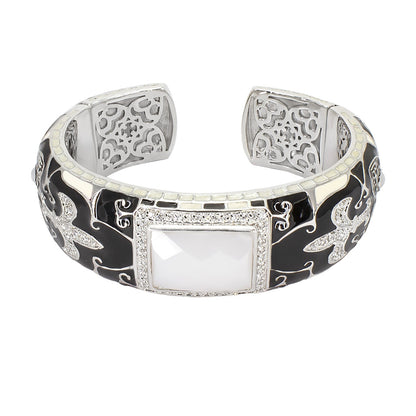 Renaissance Bangle by Lauren G Adams, black enamel and silver filigree with square center stone on Tampa Home & Garden Store