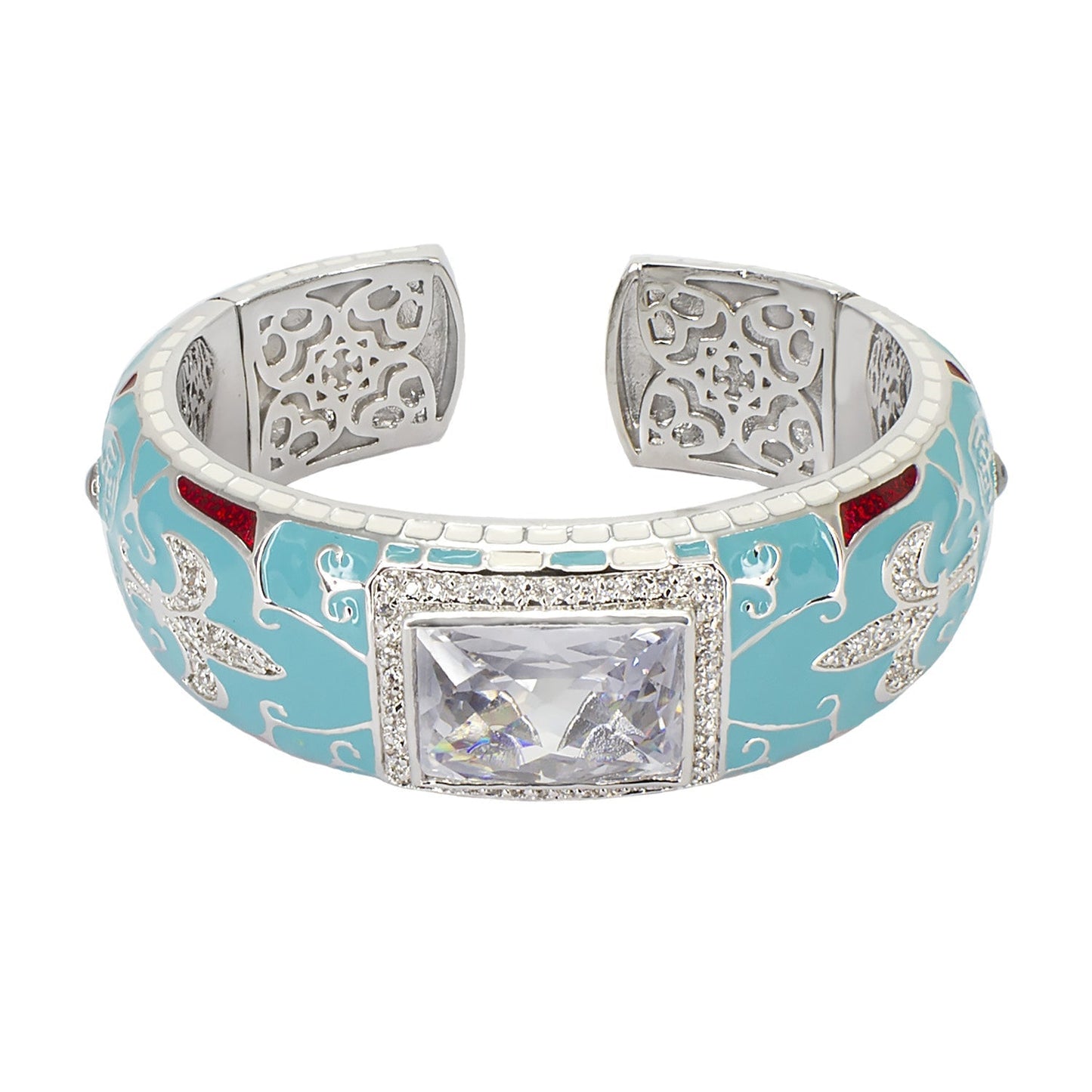 Renaissance Bangle turquoise enamel silver filigree bracelet with square crystal on Tampa Home & Garden Store