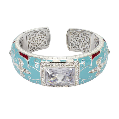 Renaissance Bangle turquoise enamel silver filigree bracelet with square crystal on Tampa Home & Garden Store