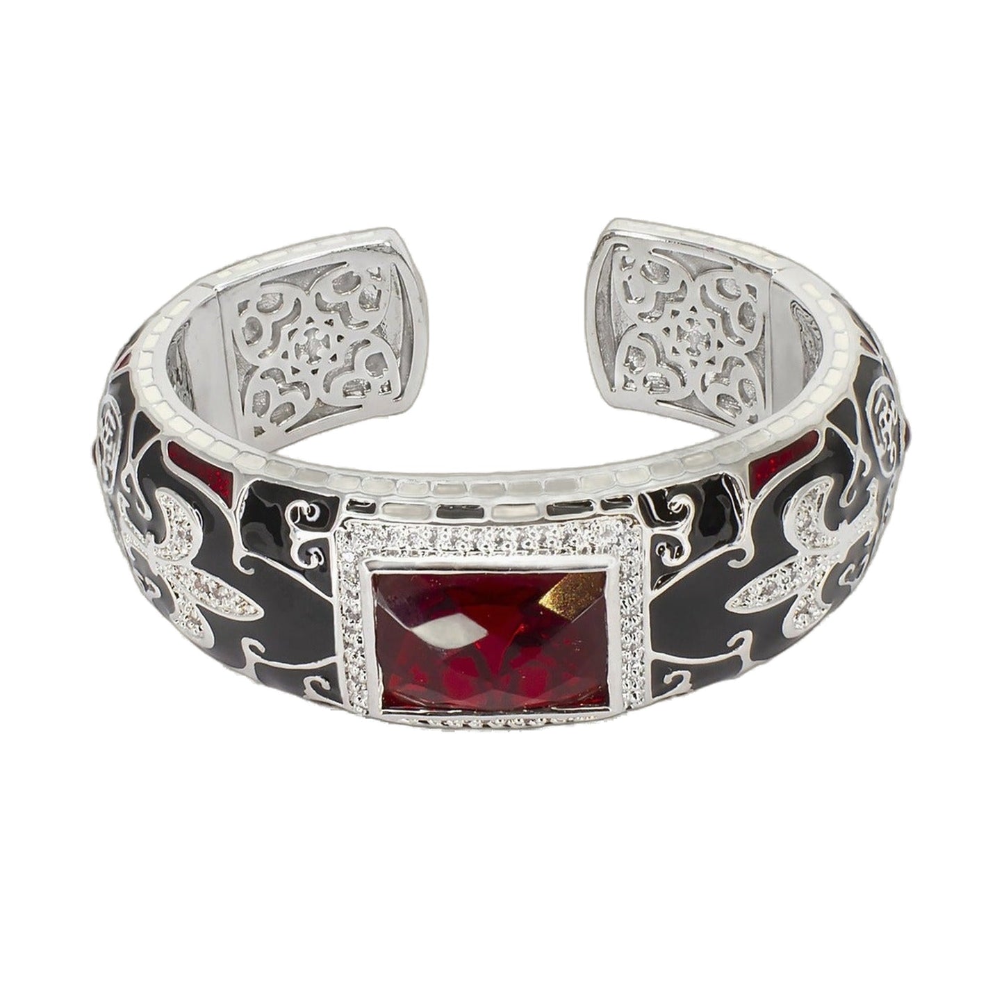 Renaissance Bangle bracelet in silver with ornate filigree and red gemstone centerpiece on Tampa Home & Garden Store
