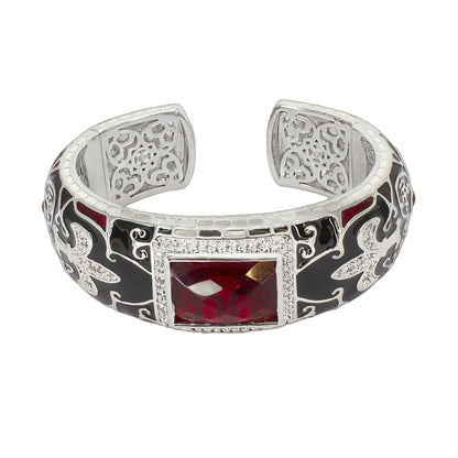 Renaissance Bangle bracelet in silver with ornate filigree and red gemstone centerpiece on Tampa Home & Garden Store