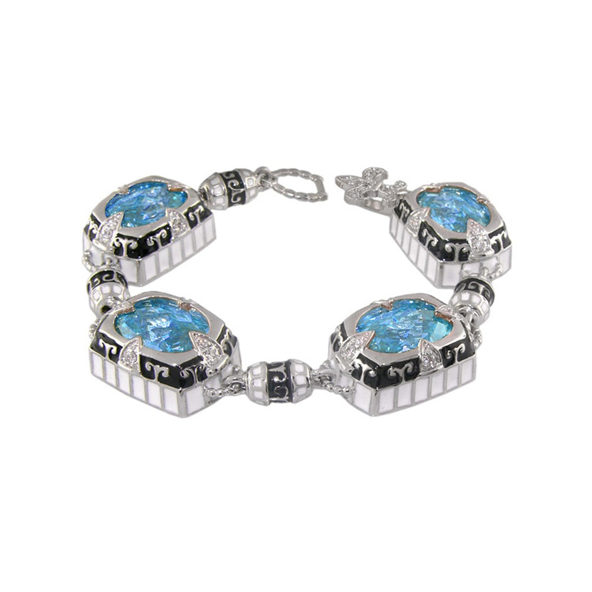 Renaissance Style Bracelet with four silver-tone links and blue crystal centers on Tampa Home & Garden Store