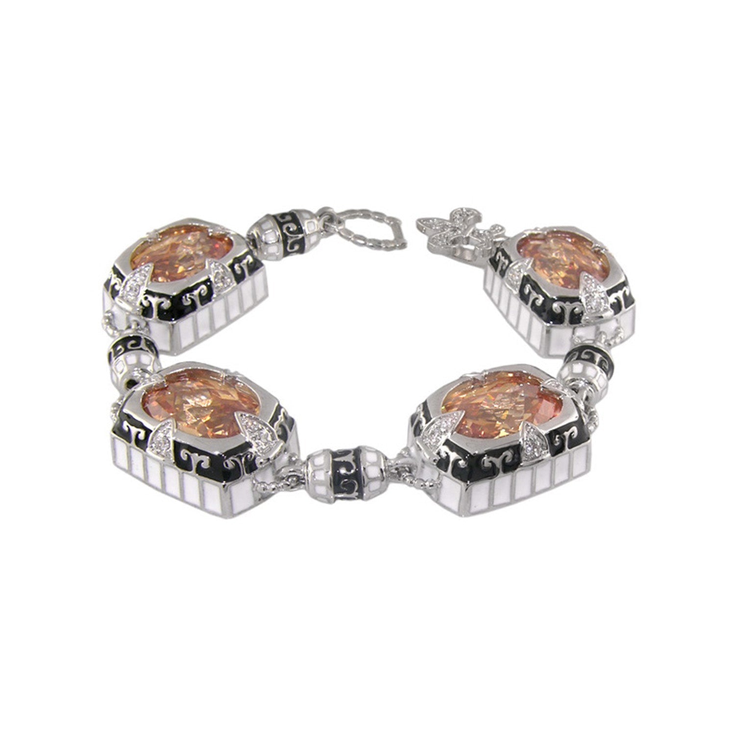 Renaissance Bracelet Lauren G Adams peach gems set in silver with black enamel filigree on Tampa Home & Garden Store