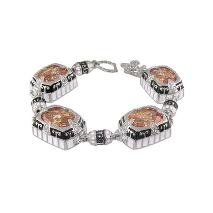 Renaissance Bracelet Lauren G Adams peach gems set in silver with black enamel filigree on Tampa Home & Garden Store