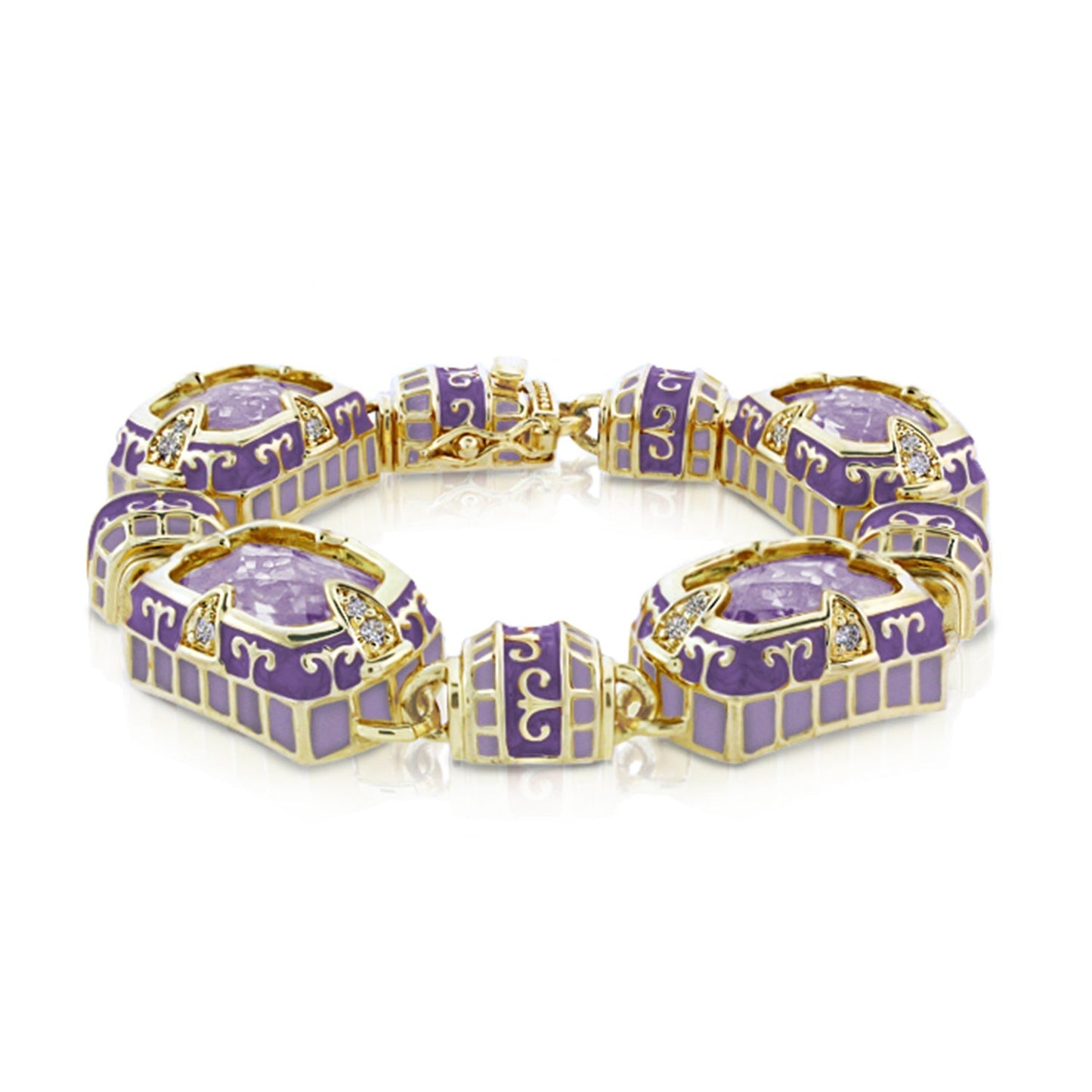 Renaissance Style Bracelet by Lauren G Adams, purple enamel, gold-tone links, crystal accents on Tampa Home & Garden Store