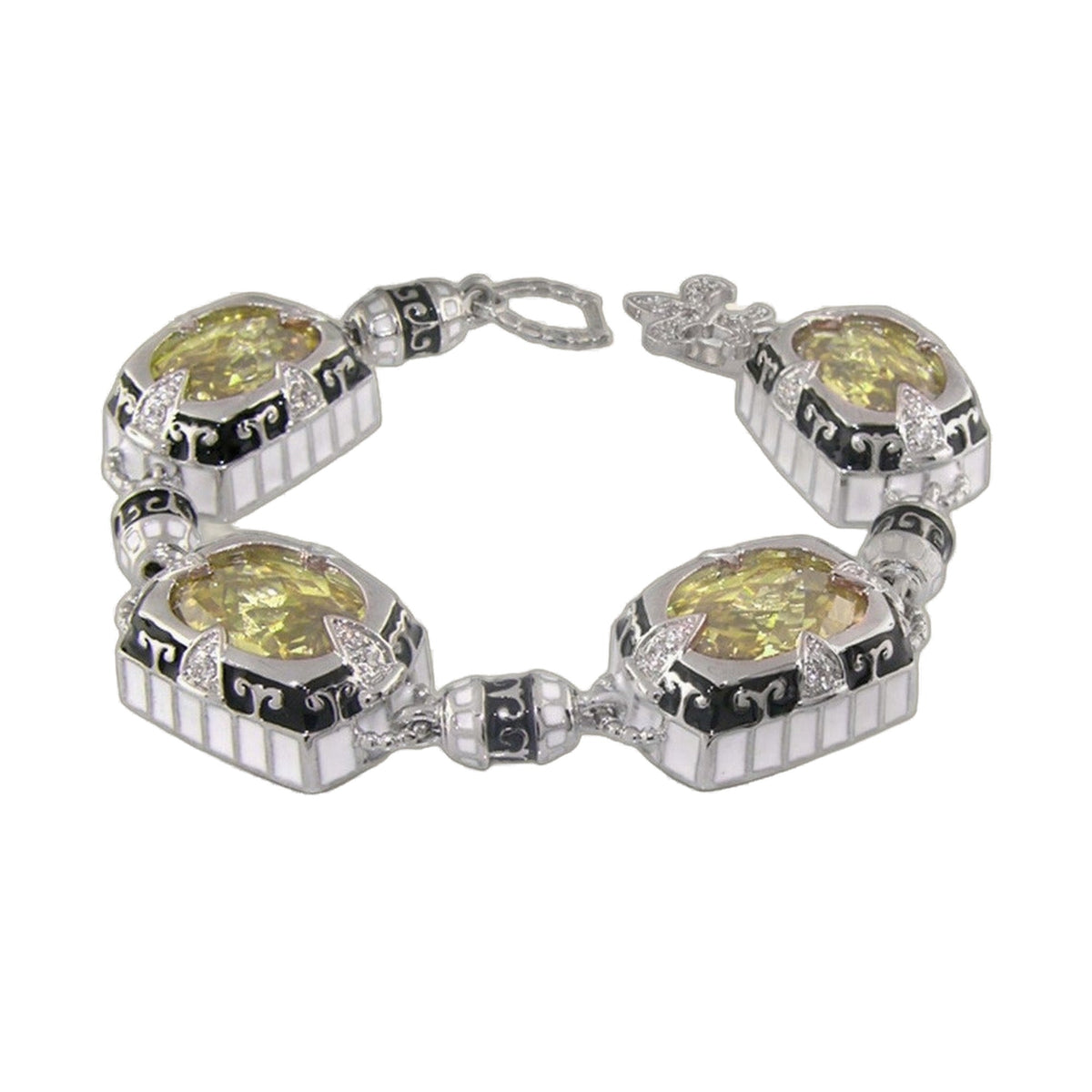 Renaissance Style Bracelet by Lauren G Adams, silver link segments with yellow stones on Tampa Home & Garden Store
