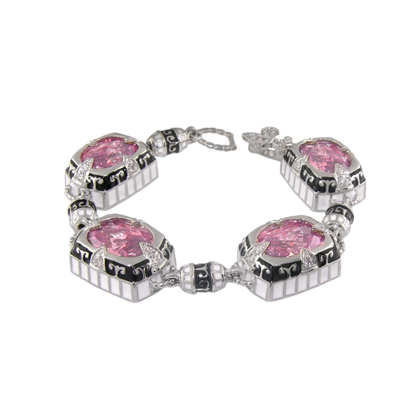 Renaissance Style Bracelet by Lauren G Adams, silver-tone links with four pink stones on Tampa Home & Garden Store