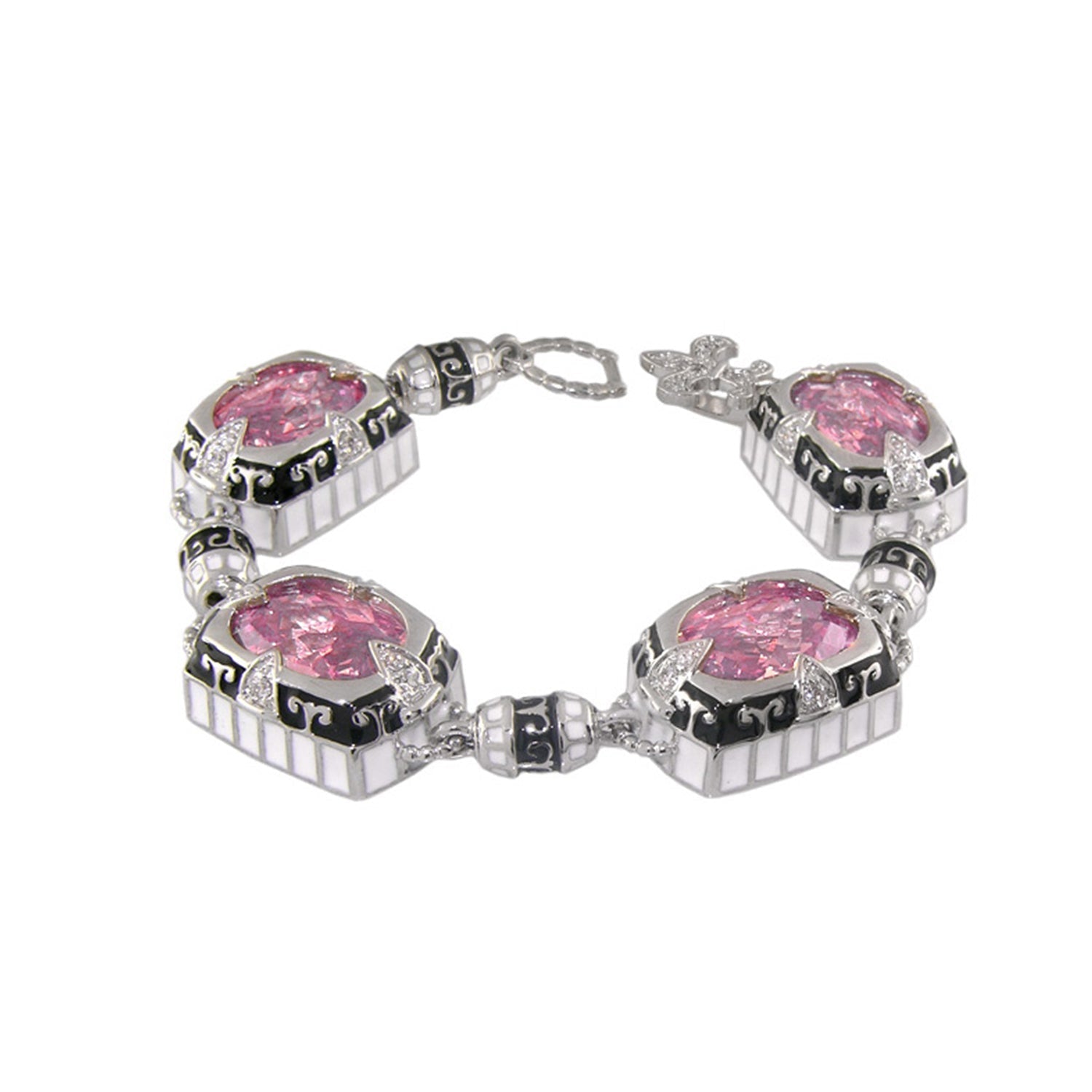 Renaissance Style Bracelet by Lauren G Adams, silver-tone links with four pink stones on Tampa Home & Garden Store